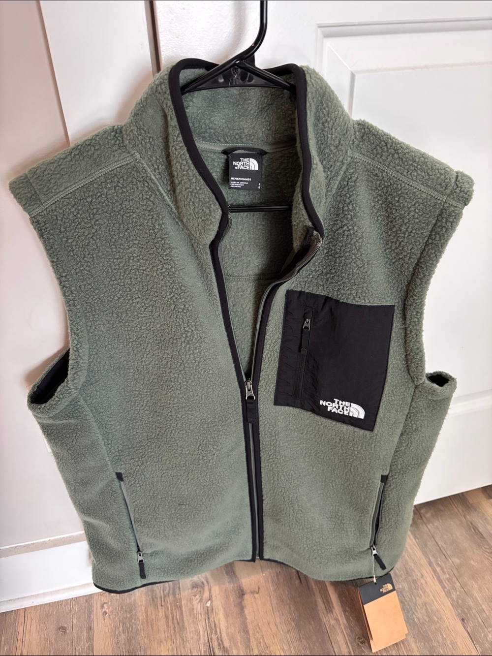 The North Face Olive Green Fleece Vest with Black Chest Pocket